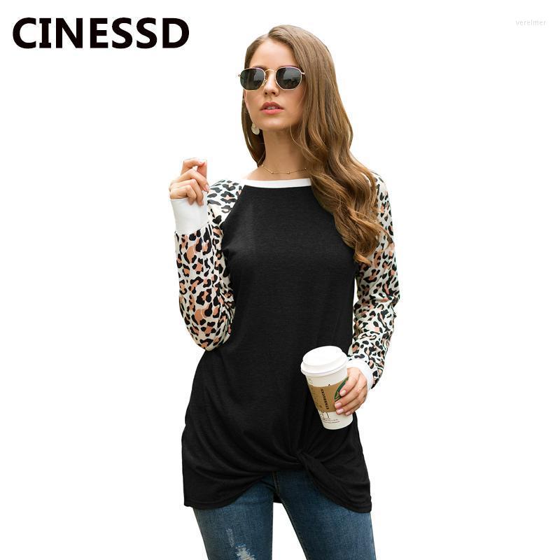 

Women' Blouses & Shirts Leopard Print Blouse Women Black O Neck Long Sleeve Pullover Casual Tops Knotted Tunic Loose 2022 Autumn Soft Tee