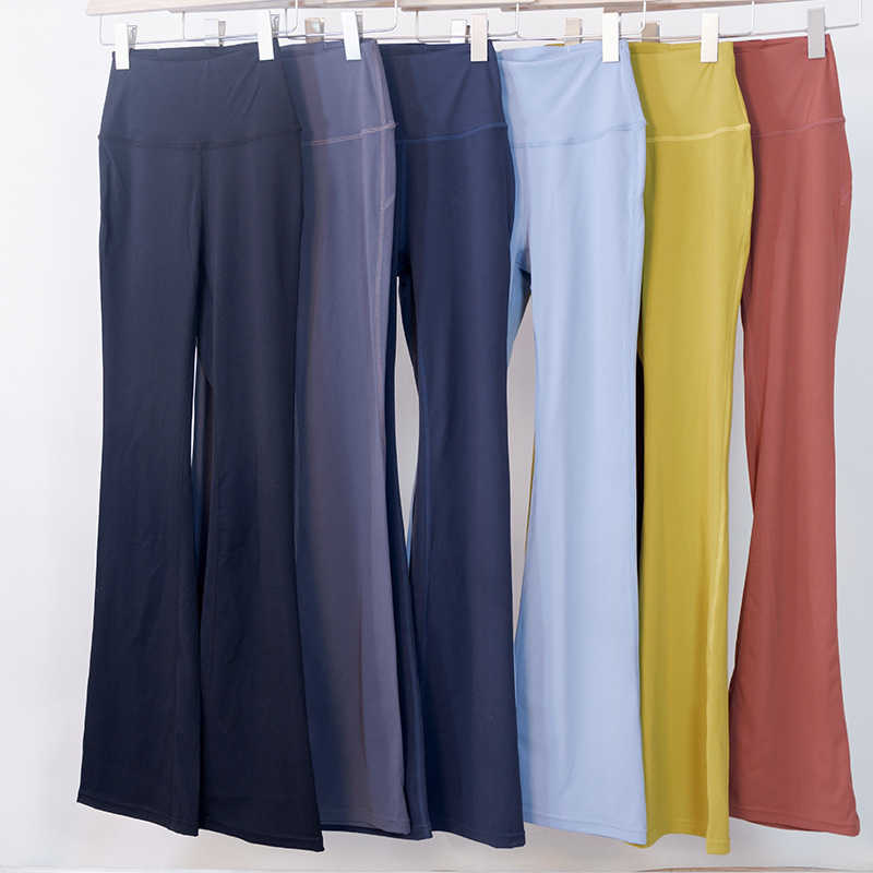 

Yoga Outfits Lu yoga clothes groove summer Yoga Pants high waist tight abdomen closed body sports women's flared, Denim blue flared pants