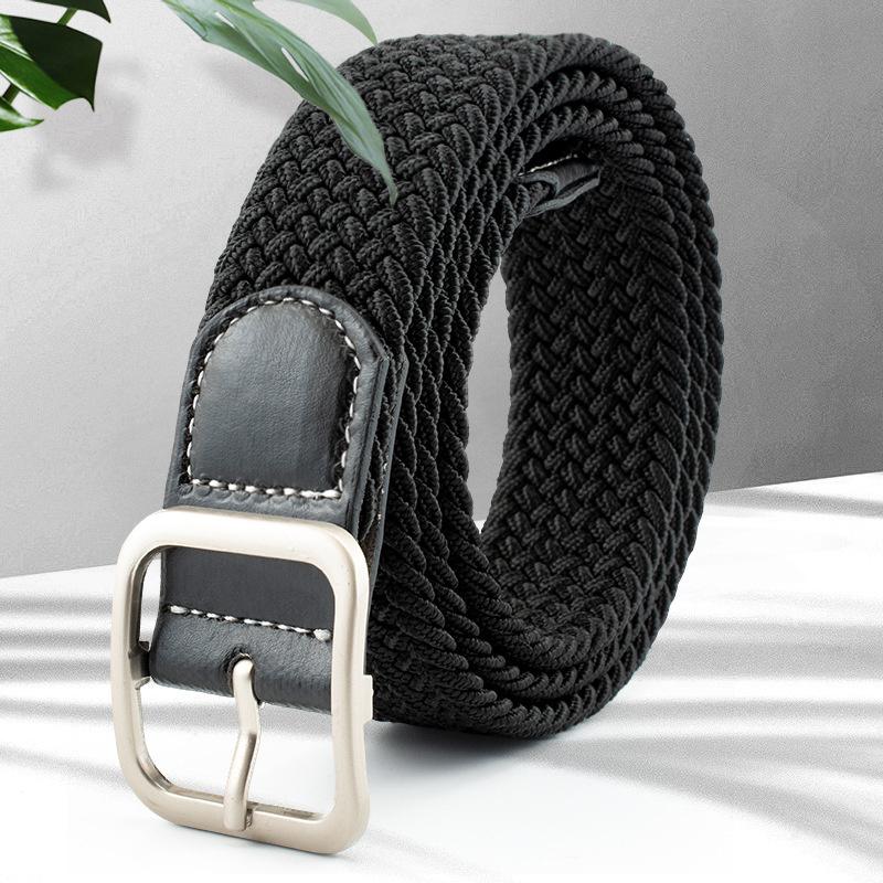 

Belts Men Women Belt Casual Knitted Pin Buckle Waistband Woven Canvas Elastic Expandable Braided Stretch BeltsBelts, Black