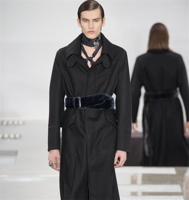 

Men' Wool & Blends Woolen Coat Winter Big Brand Same Business Casual Long Trench Kend22, Black