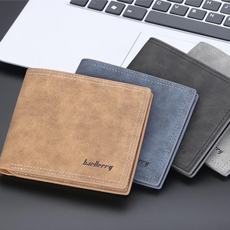 

Wallets Men's Short Wallet Casual Multi-card Slot Thin Card Holder ID/po 2022 Male Purse Case Bag PU LeatherWallets, Grey horizontal