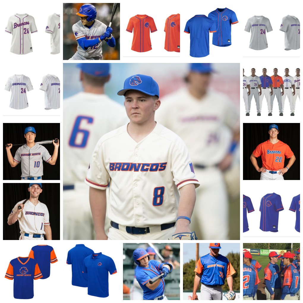 

NCAA Custom Boise State Broncos Baseball Jersey 28 JAKE NELSON 22 KASE OGATA 35 HUNTER OMLID 16 CHRISTIAN PADILLA 10 COLE POSEY 5 DOMINIC SIGNORELLI Jerseys Stitched, Blue polo shirt
