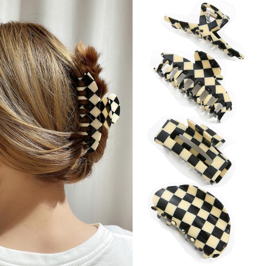 

Black and White Plaid Claw Clips Large Barrette Crab Hair Claws Bath Clip Ponytail For Women Girls Hair Accessories Gift