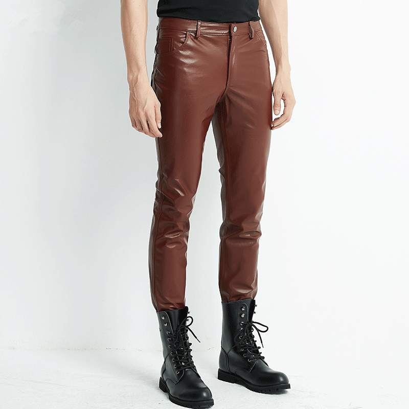 

Men's Pants Genuine Leather Men Real Cow Skin Cowhide Korean Skinny Tight Motorcycle Biker Male Trousers Spring Autumn Pencil PantsMen's, Black