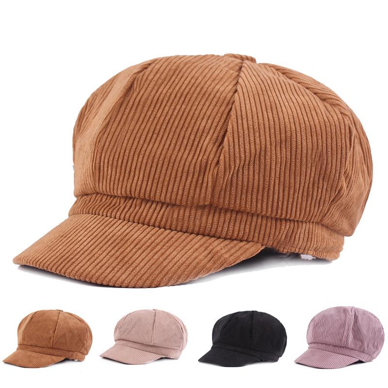 

Berets Fine Corduroy Anise Sboy Cap Vintage Literary Women Snapback Octagonal Elastic Spring Autumn Leisure Hat AccessoriesBerets, Black