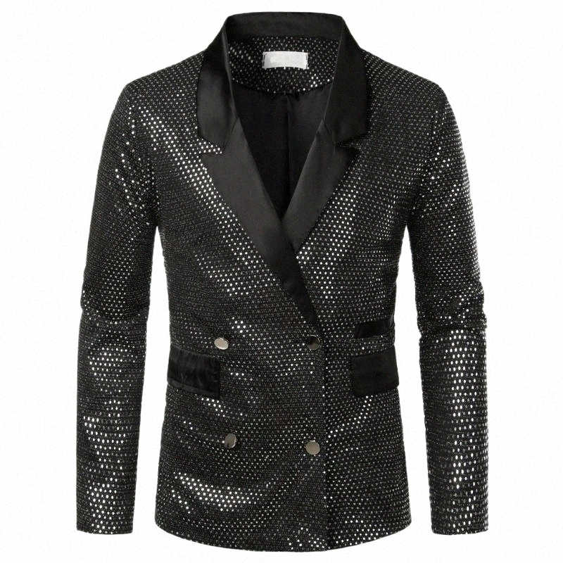 

men's Blazer Tide Fashion Formal Office Business Slim Fit Single Button Glitter Sequins Suit For Male Long Sleeve Coat Jacket Suits & h4sM#, Black