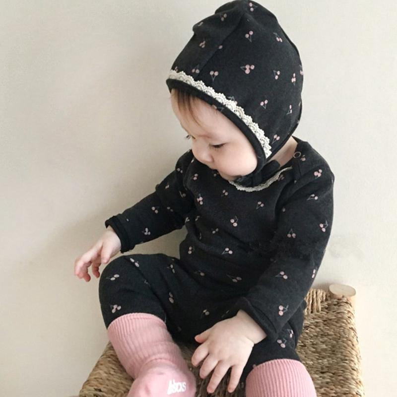 

Clothing Sets Infant Baby Girls Full Printed Cotton Pajama Set Get Hat Free, Black