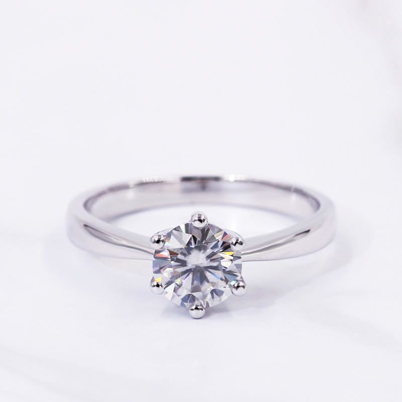 

Gems Classic Moissanite Silver Solitaire Rings 5.0/6.5mm Round White Diamonds Band Rings Jewelry Wedding Gifts for Women