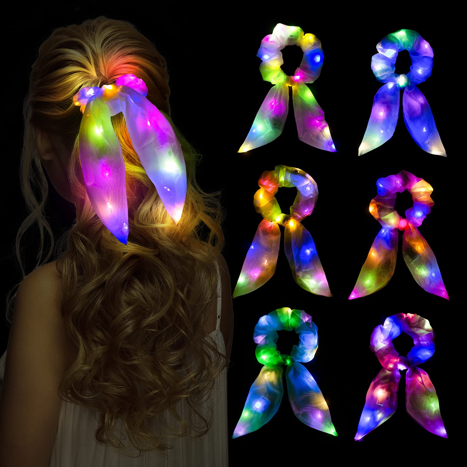 

Other Neon Light Up Bow Scrunchies For Girls Cute Led Hair Scrunchie Ponytail Holders Scarf Ties Women Rave Accessories Glow In The D amrfd