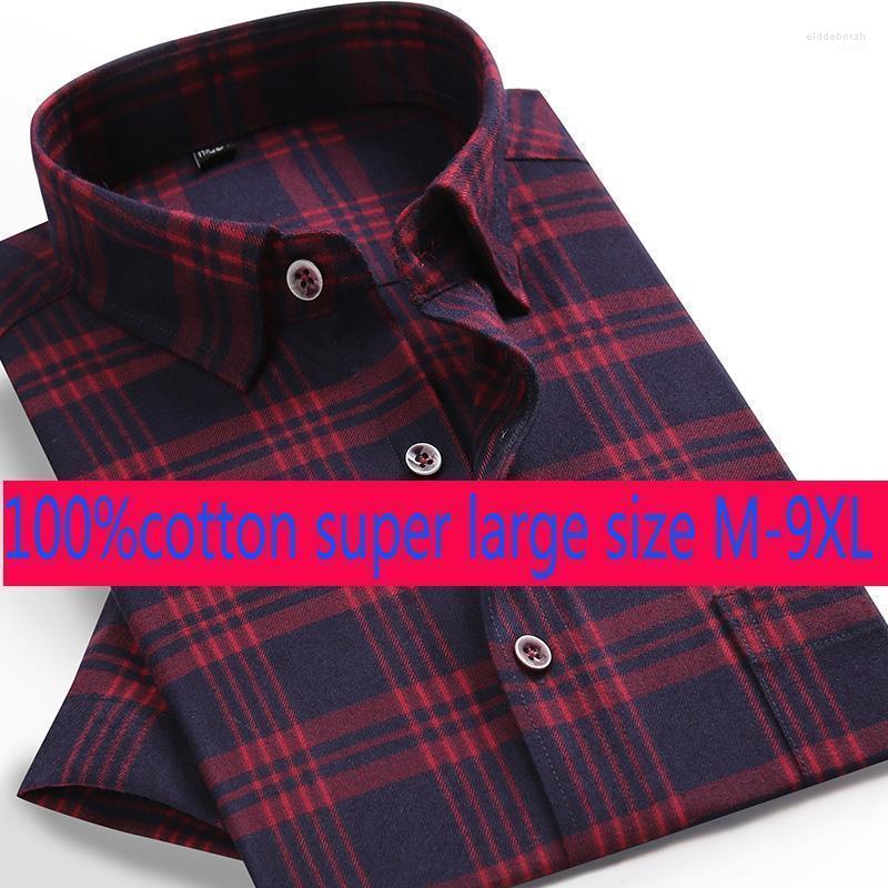 

Fashion Super Large Summer Cotton Men Youth Plaid Casual Turn-down Collar Dress Shirts Plus Size MXL2XL3XL4XL5XL6XL7XL8XL9XL Men's Eldd22, 20710