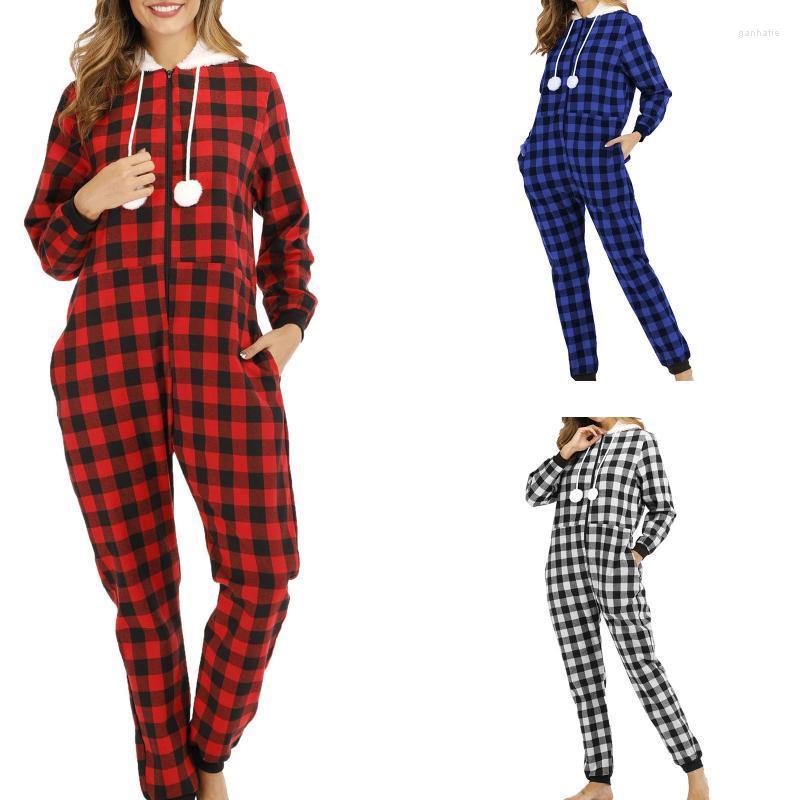 

Women' Jumpsuits & Rompers Women' Pajama Christmas Plaid Jumpsuit Plush Hat With Hood Drawstring One Piece Clothes Winter Warm Ladies, Blue