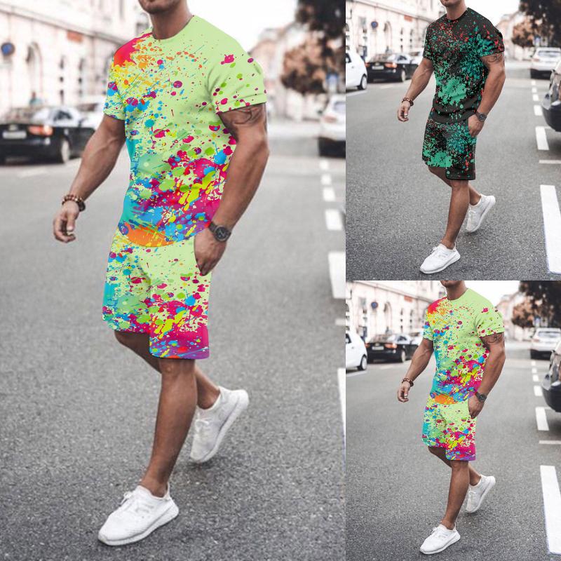 

Men's Tracksuits Boys Tuxedo Jacket Men Spring Summer Suit Beach Short Sleeve Printed Shirt Set 2 Piece Pant Slim Fit MensMen's, Green