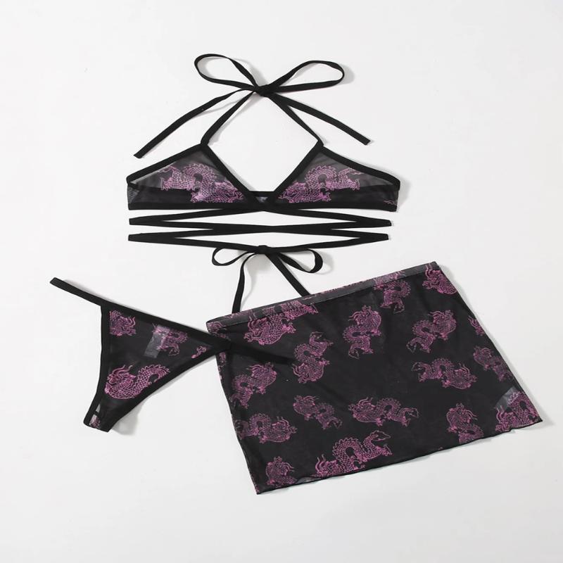 

Women' Swimwear Women Sexy Bikini Set Three Piece Bikinis Push Up Print Beach Bathing Suit Brazilian Bra+Thong Swimsuit, Beige