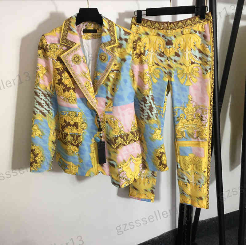 

Womens Two Piece Pants Luxury Designer Collaboration Suit F Letter Logo Print Blazer Pants Sets Size S- 0912
