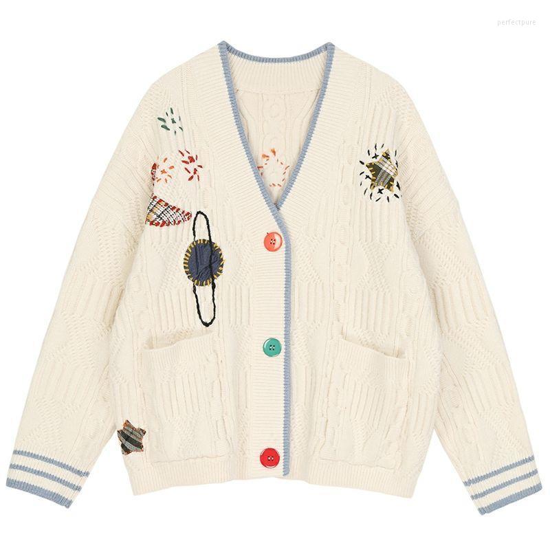 

Women' Knits & Tees Cardigan Sweater Women Buttons Autumn Winter Embroidery Stitching Vintage Knitted Female Long Slevee 2023Woman Tops Per