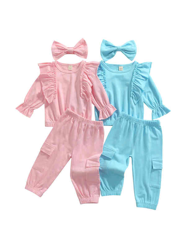 

Citgeett Autumn Solid Kids Baby Girls Outfits Long Sleeve Ruffle Sweater Trousers Bags Bow Headband Spring Clothes J220712