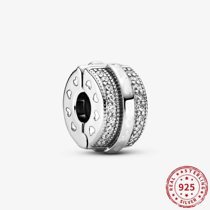 Real 925 silver Beads Sparkling Pave Clip Charm Beads Suitable fit Pandora Bracelet Jewelry-image-759872895