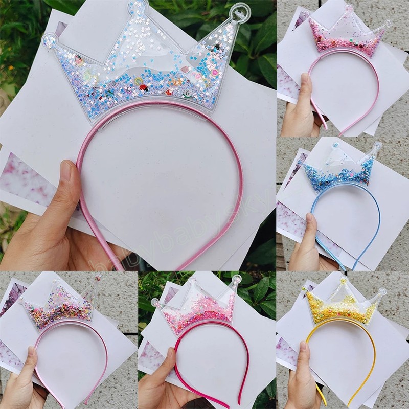 

Cartoon Crown Headbands For Children Kids Transparent Plastic Sequin Hairbands Bezel Hair Hoop Girl Hair Accessories, Mixed color