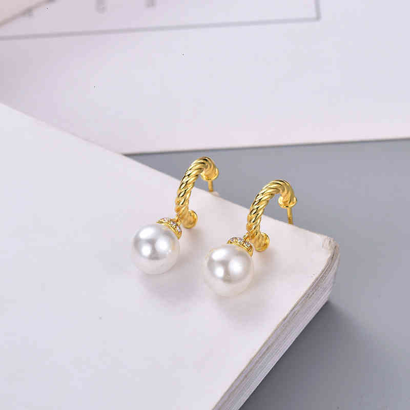 

Fashion Earring Jewelry Gold Plating Dy Twisted Thread Women Pearl Earrings Diamond Versatile Inlaid C-type Ear Accessories
