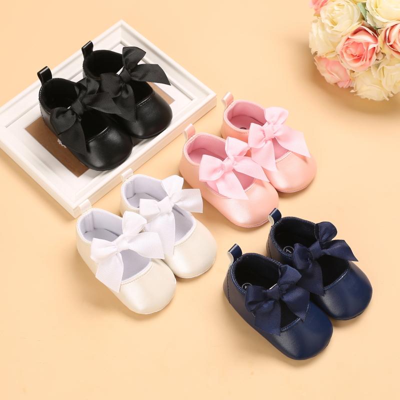 

First Walkers Baby Cute Big Bow Solid Color Flat Spring And Autumn Style Casual Shoes -18 Months ToddlersFirst, Black