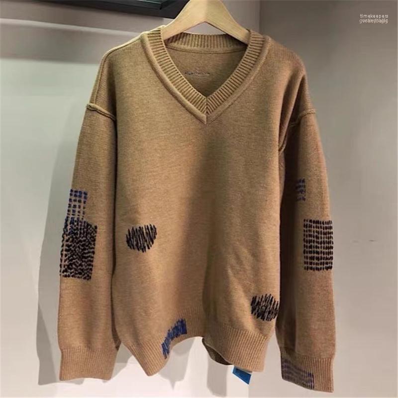 

Men's Sweaters 21 Autumn And Winter Women's Ader Error Sewing Knit V-Neck Sweater Knitting Time22, Brown