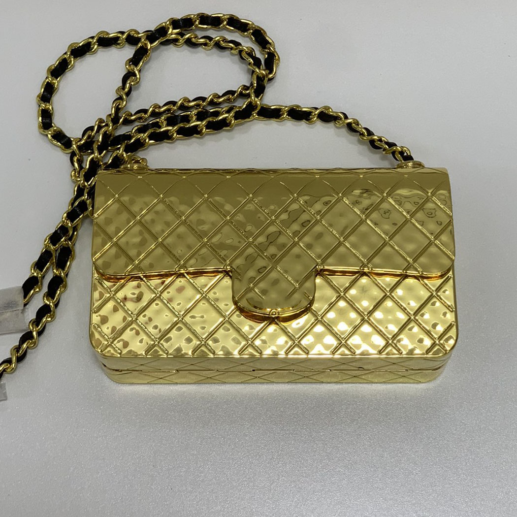 

2022Ss Mini Hammer Forged Metal Flap Bag French Designer Gold and Silver Hardware Chain bags Classic Diamond Check Single Shoulder Crossbody wallet, Box