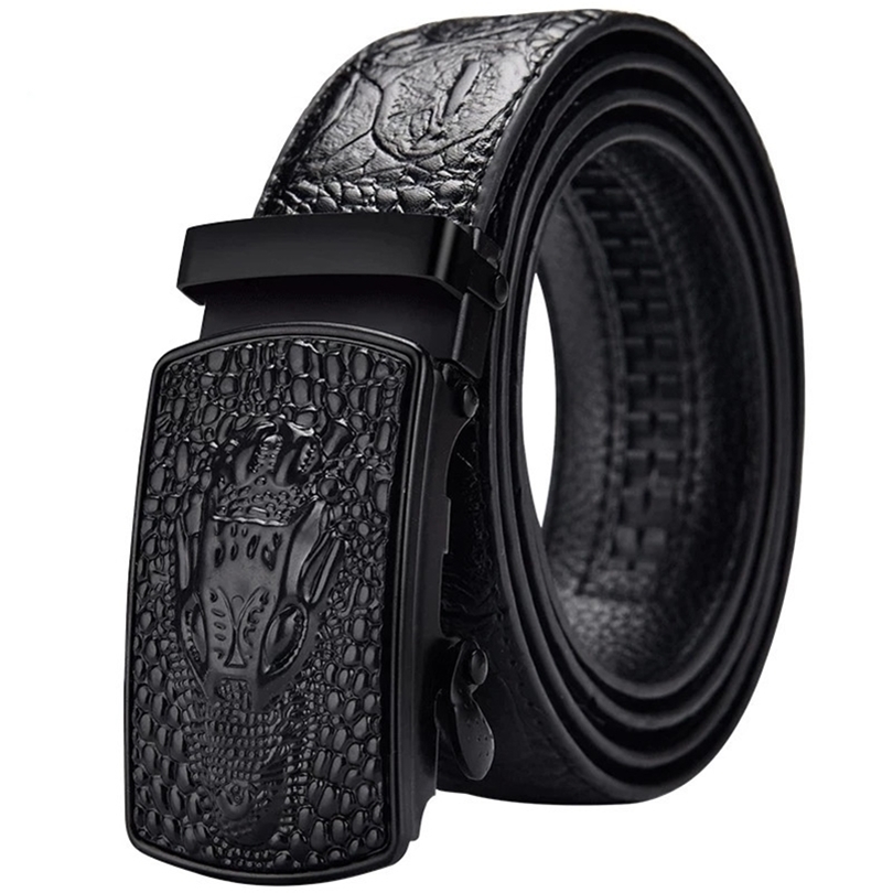 

mens belt leather automatic buckle business casual Highquality pattern leather belt with automatic buckle W220811, Black