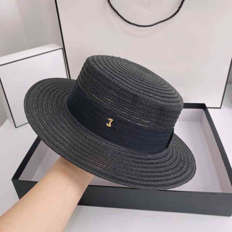 

Ball Caps designer style small fragrance ribbon CC standard decorative flat top breathable straw hat seaside travel sunscreen UX7W, Box
