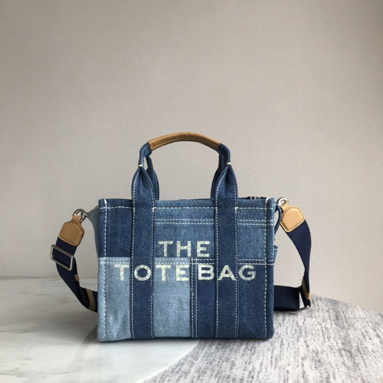 

Fashion Denim Tote Bag Large Canvas with Leather Handle Shoulder Bags with Logo, Mini