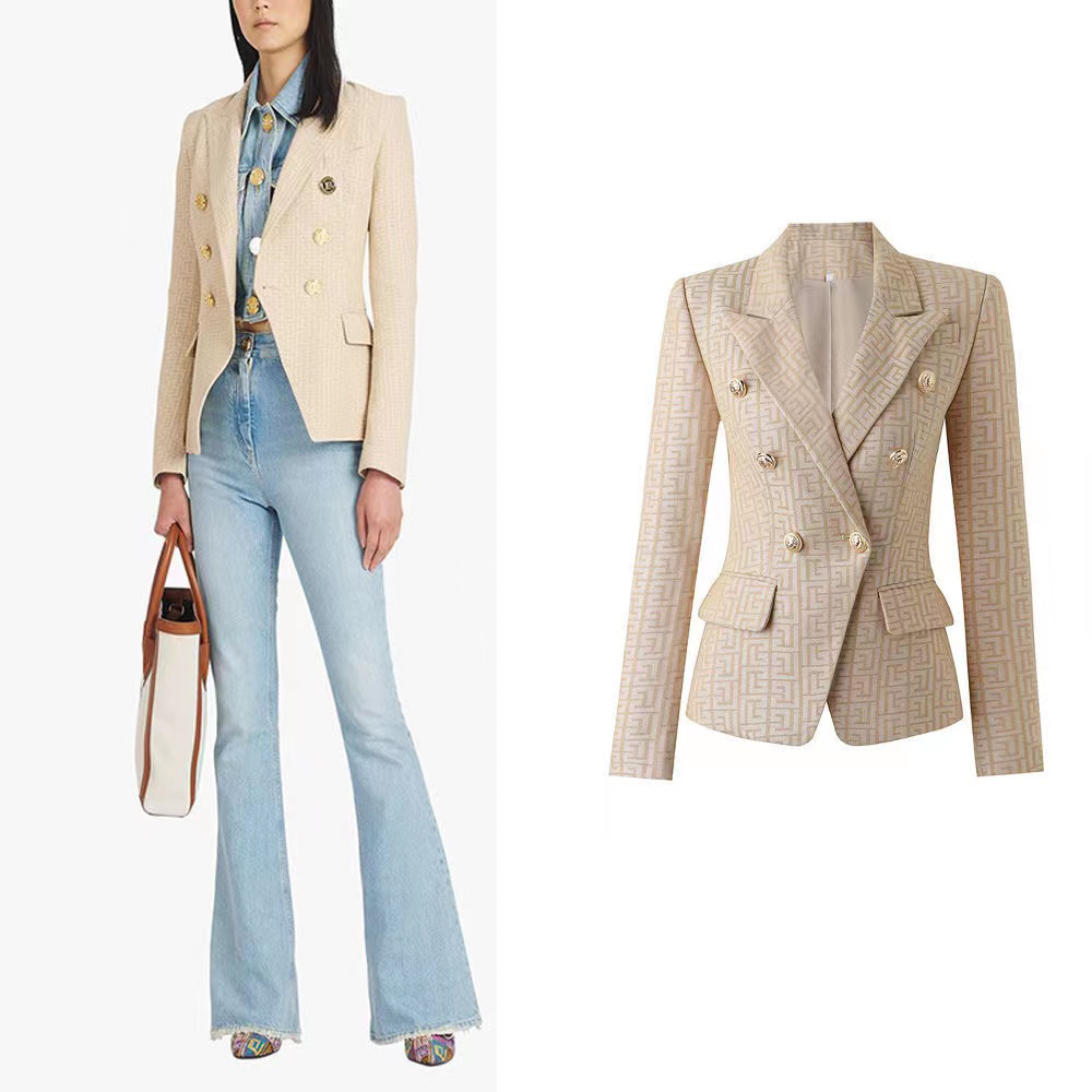 B078 Blazers de créateurs pour femmes Vêtements Tide Marque de haute qualité Mode rétro Presbyte Maze Series Veste de costume Lion à double bouto