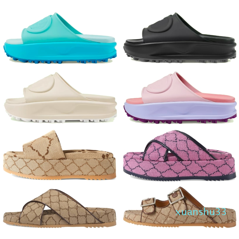 

Platform Designer Slippers Women Interlocking G Slide Sandal Foam Rubber Sandals With Box, Platform slippers