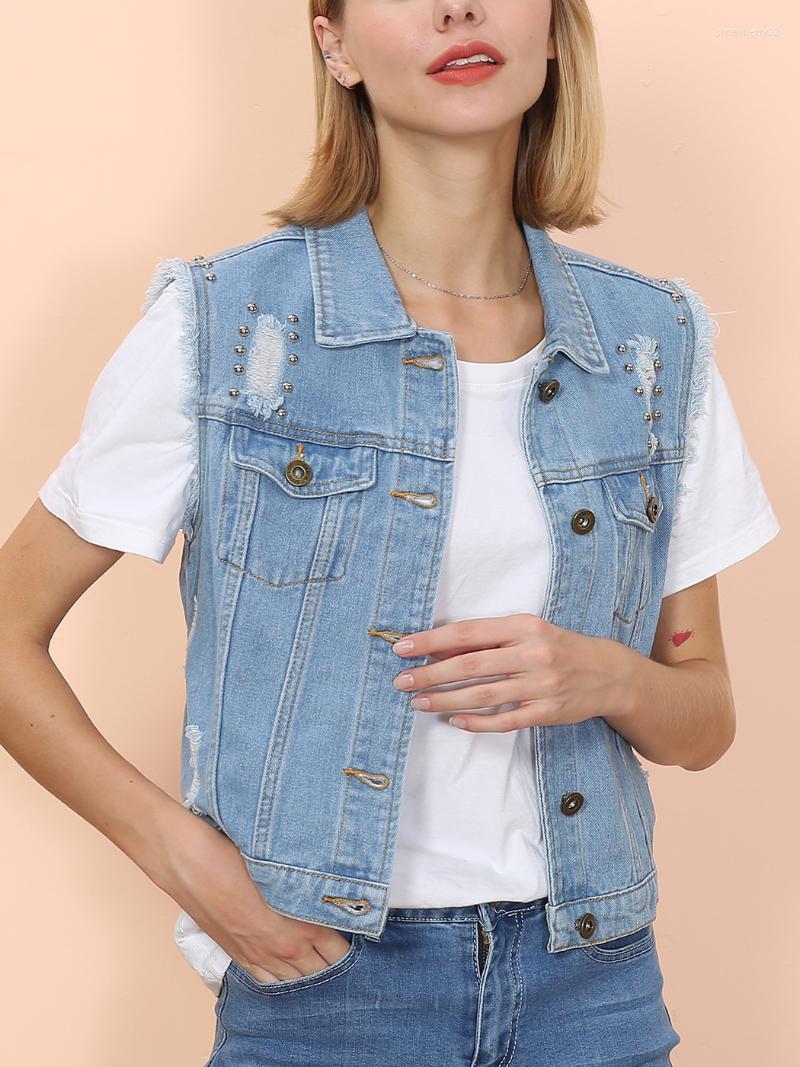 

Women' Vests Spring Denim Vest Women Casual Colete Coat Vintage Cardigan Jean Sleeveless Turn-down Collar Breasted Brand Woman Clothing Str, Black