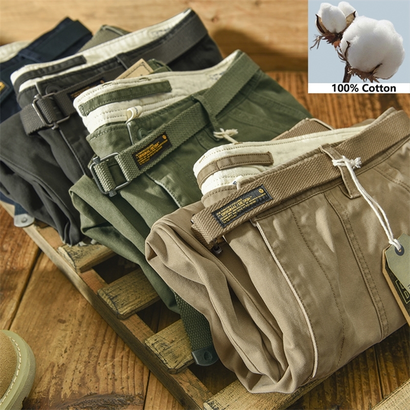 

Men's Pants Brand 100 Cotton Casual Spring Autumn Men Fashion Metal Belt Buckle Cargo Hip Hop Trouser Man Pant 28 38 220826, Army green