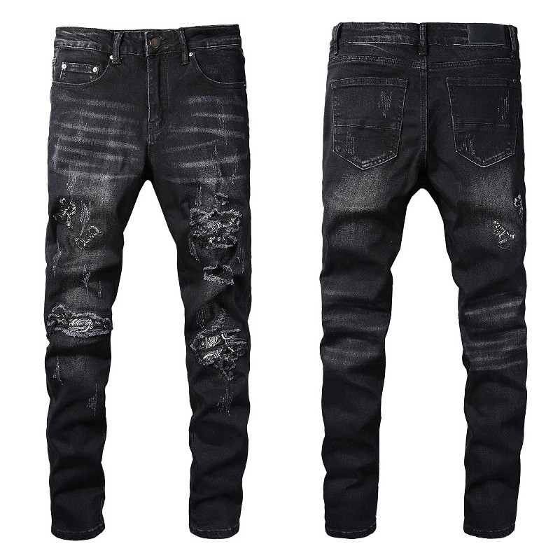 

Mens Black Jeans For Guys Knee Ripped Slim Fit Skinny Pants Wearing Biker Denim Stretch Distressed Motorcycle Male Fit Trendy Long Straight Zipper With Hole Patches, 829
