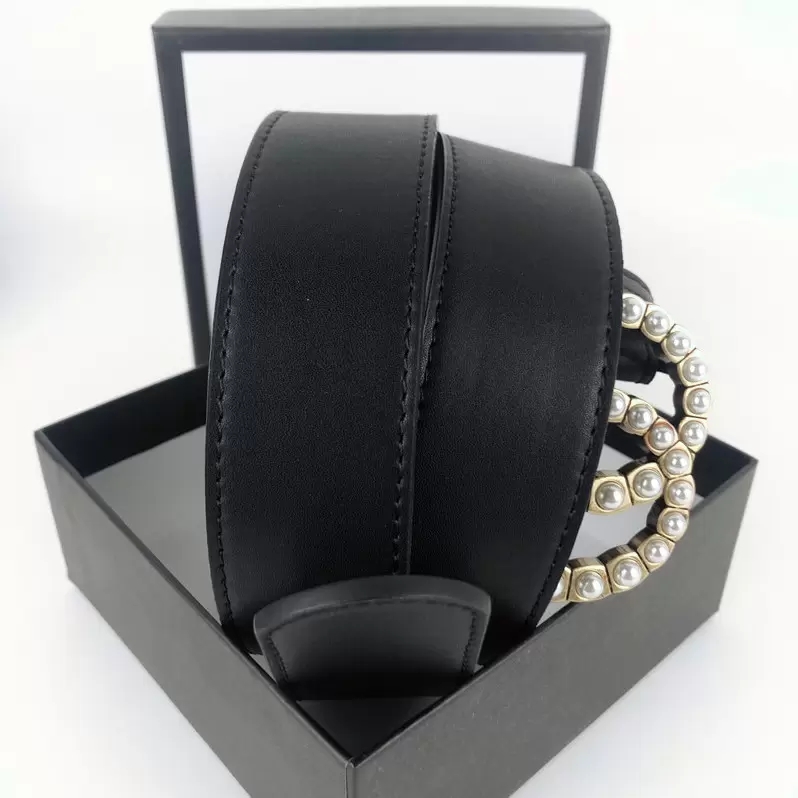 

Luxury High quality Fashion Womens Men Designers Belts Genuine Leather Black Buckle Classic Casual Pearl Belt Width 3.8cm With Box Waistband Cintura Ceintures Gürte