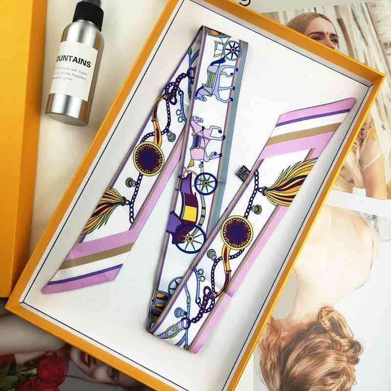 

Designer Silk Head Bag Hair Scarf Hs Carriage Twill Small Silk Long Scarf and Narrow Binding Ribbon Wrapping Bag Tie Womens Thin