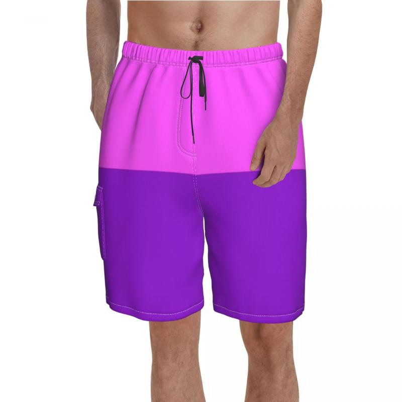 

Men' Shorts Two Tone Board Trenky Pink Dark Violet Design Beach Male Drawstring Pattern Swim Trunks Plus Size