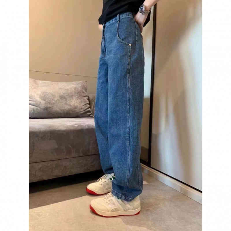 

P family 22ss early spring new small elastic jeans pants casual pants, Deep blue