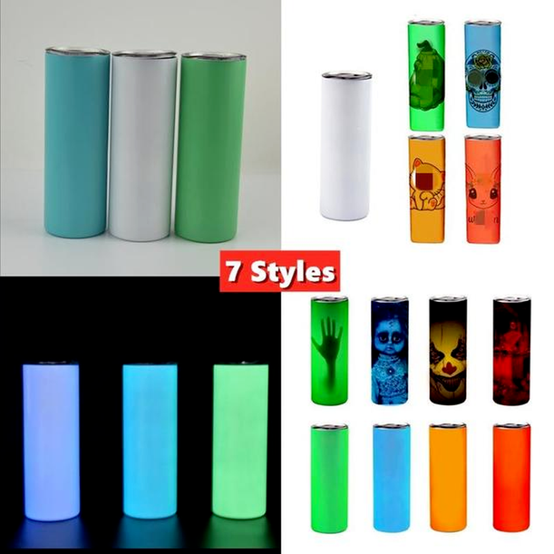 

Sublimation Straight Tumbler 20oz Glow in the dark Blank Tumblers with Luminous paint Vacuum Insulated Heat Transfer Car Mug 7 Styles FY4467 T0406, 7 styles (a-g)