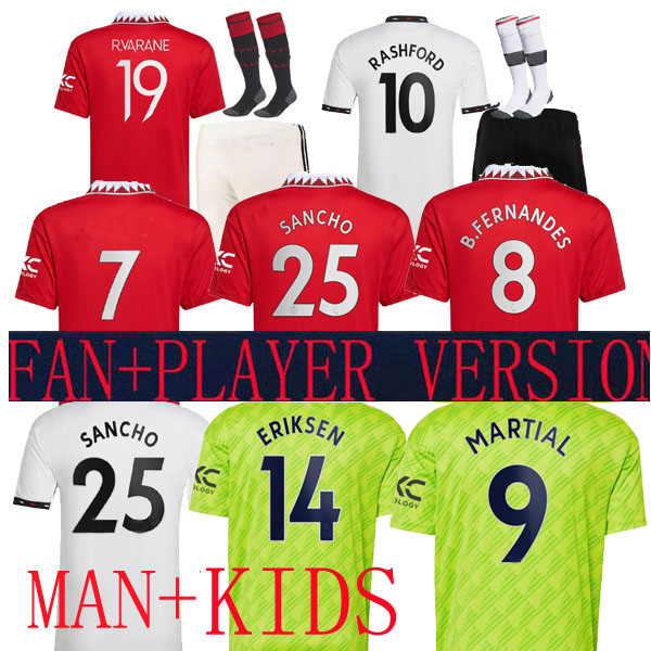 

22 23 SANCHO soccer jerseys PLAYER #7 Fans Player version WOMEN MANS UTDS FERNANDES MANCHESTERS SHEW RASHFORD GREENWOOD football top shirt 2022 2023 kids kit set, Home man 2
