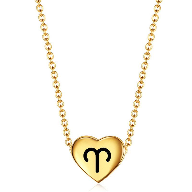 

Stainless Steel Heart Zodiac Necklace Women Boho Gold Plating 12 Constellations Necklaces Collier Bijoux