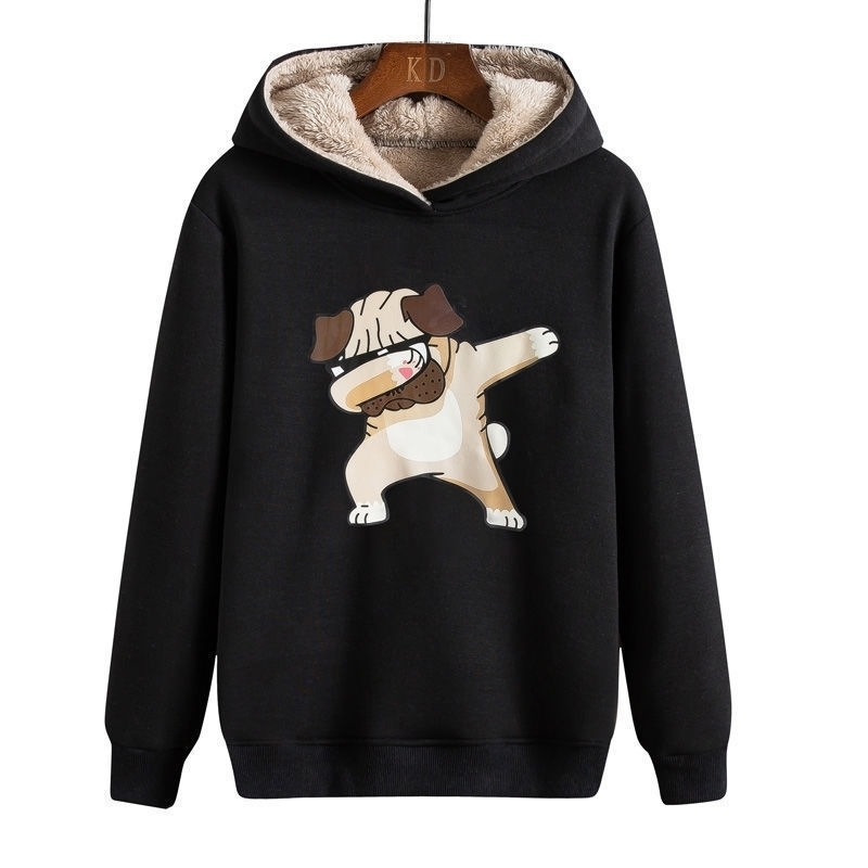 

Winter Man Hoodie Streetwear Winter Fleece Hiphop Style of Chinese Characters Hand Plush and Cotton for Warmth Animal Print 201113, Grey bulldog