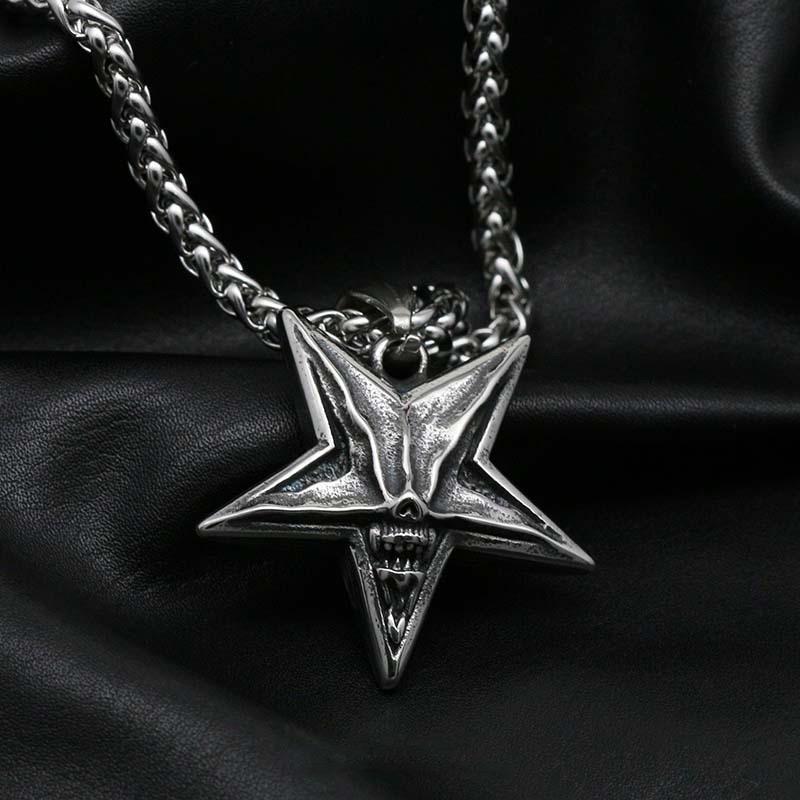 

Pendant Necklaces Retro Satanic Inverted Pentagram Skull Necklace For Men Punk Stainless Steel Demon Baphomet Mens Pagan JewelryPendant