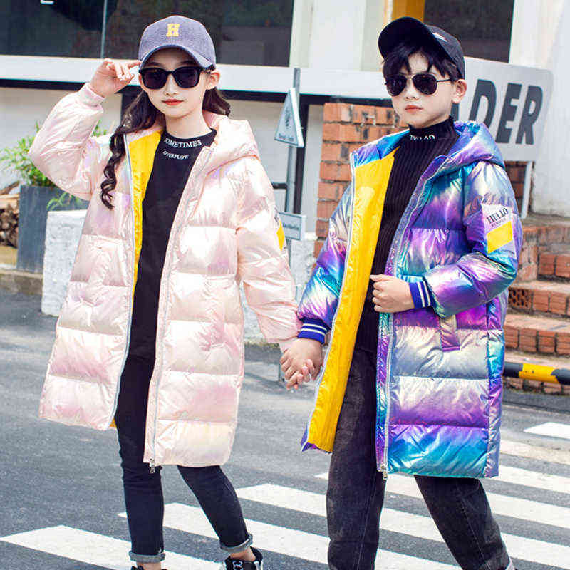 

Winter White Duck Down Long Girls Jackets Children Boys Coat Children Winter Outerwear Jackets Fashion Shiny Warm Girls Clothes 2-13Y J220718, Pink