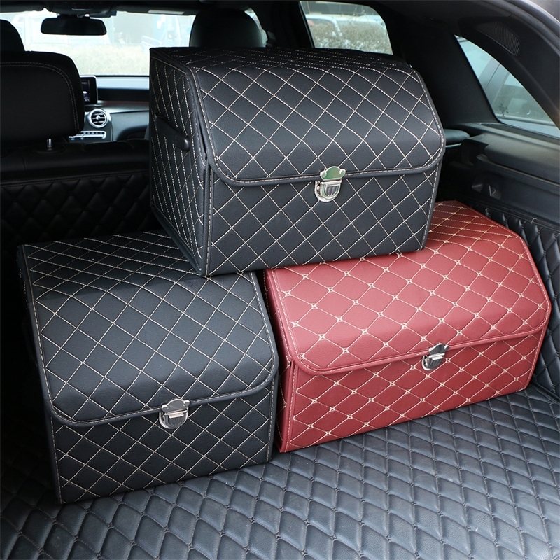 

Pu Leather Car Trunk Storage Box Top Grade Organizer Folding Bag Automobile Stowing Tidying for Sedan Suv Mpv 220402, Blackbeigesmall