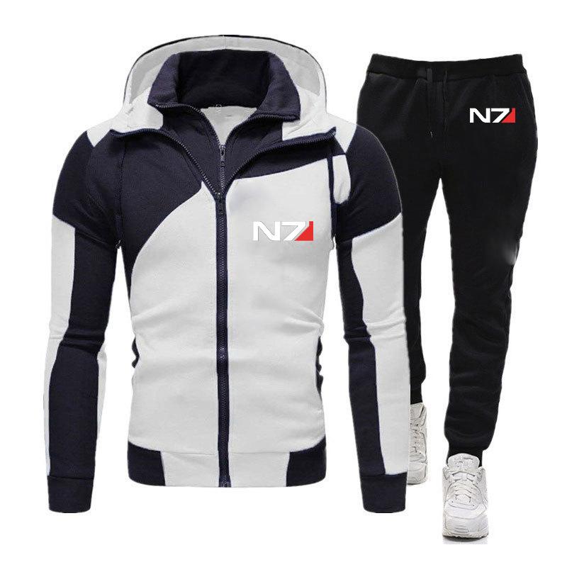 

Men's Tracksuits 2022 Spring And Autumn Stitching Hoodie Suit N7 Logo Fashion Novel Trend Casual All-match Lacing, Beige