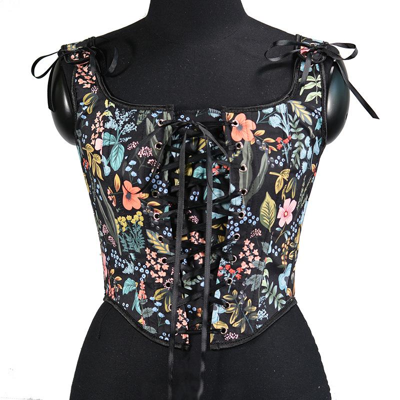 

Women' Tanks & Camis Women Elegant Chic Corsets Top U-Neck Cross Bandage Tank Tops Vintage Flowers Print Party Sexy Club Ladies 2022, Black