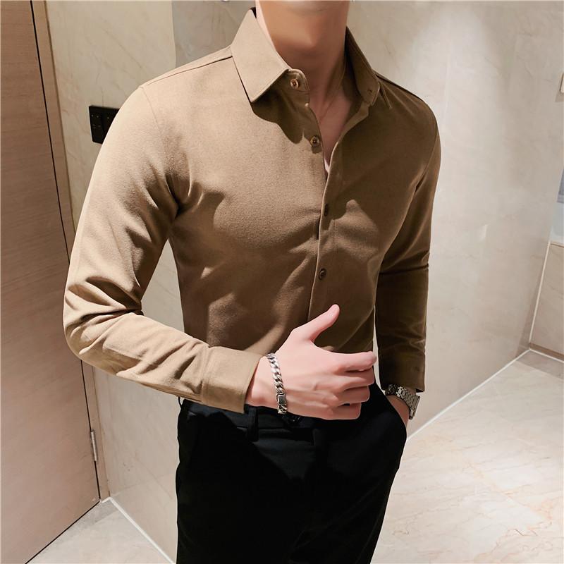

Men's Dress Shirts Masculine Shirt Autumn/winter Thickened Frosted Warm Woollen Men's Slim High Grade Double Sided Cashmere KhakiMen's, Black