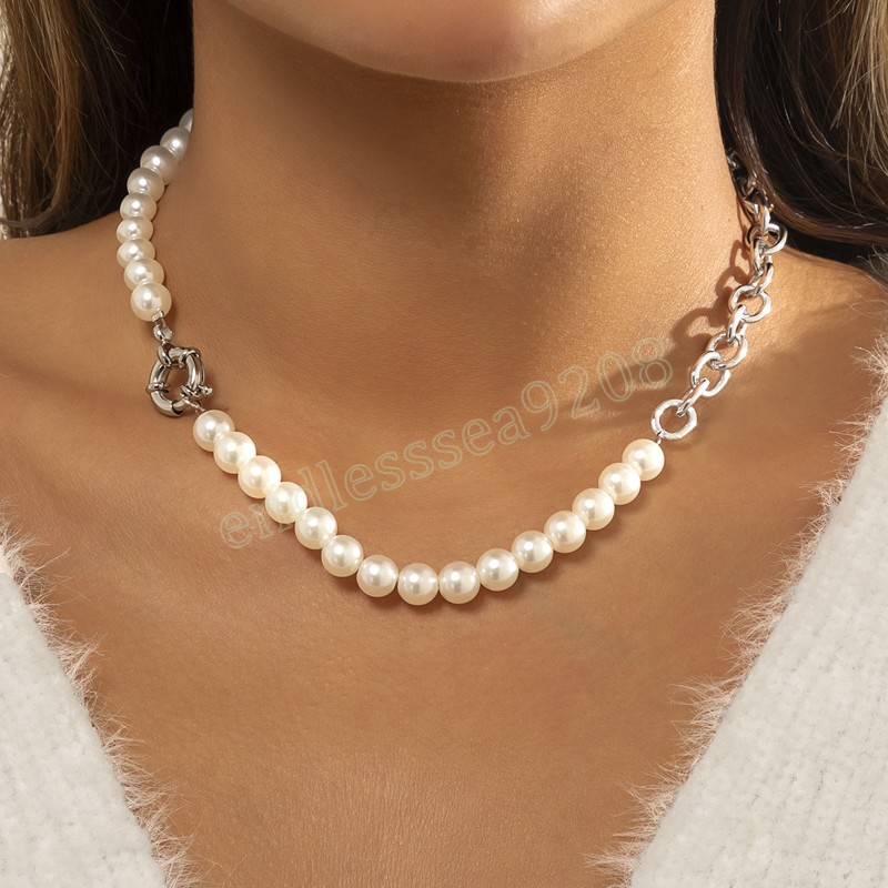 

Boho Imitation Pearl Beaded Necklace Women's Retro Fashion Choker Hollow Stitching Clavicle Necklaces Girl Charm Jewelry Gift