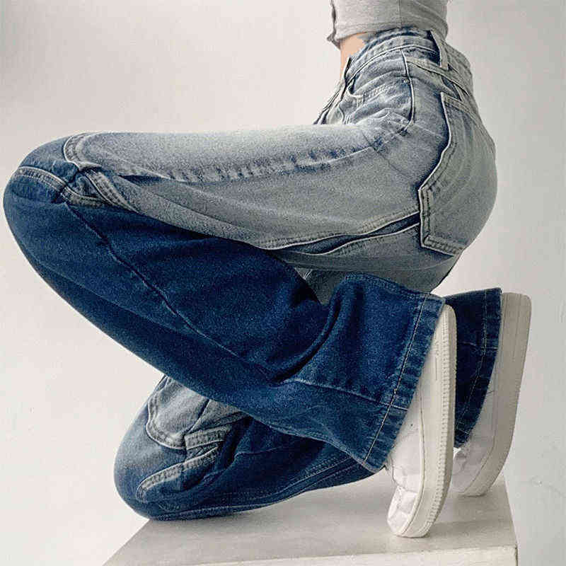 

Koijizayoi Harajuku Women Jeans Casual Loose Denim Pant High Waist Pocket Spring Autumn 2022 New Arrival Jeans Trouser Washed T220728, Sky blue